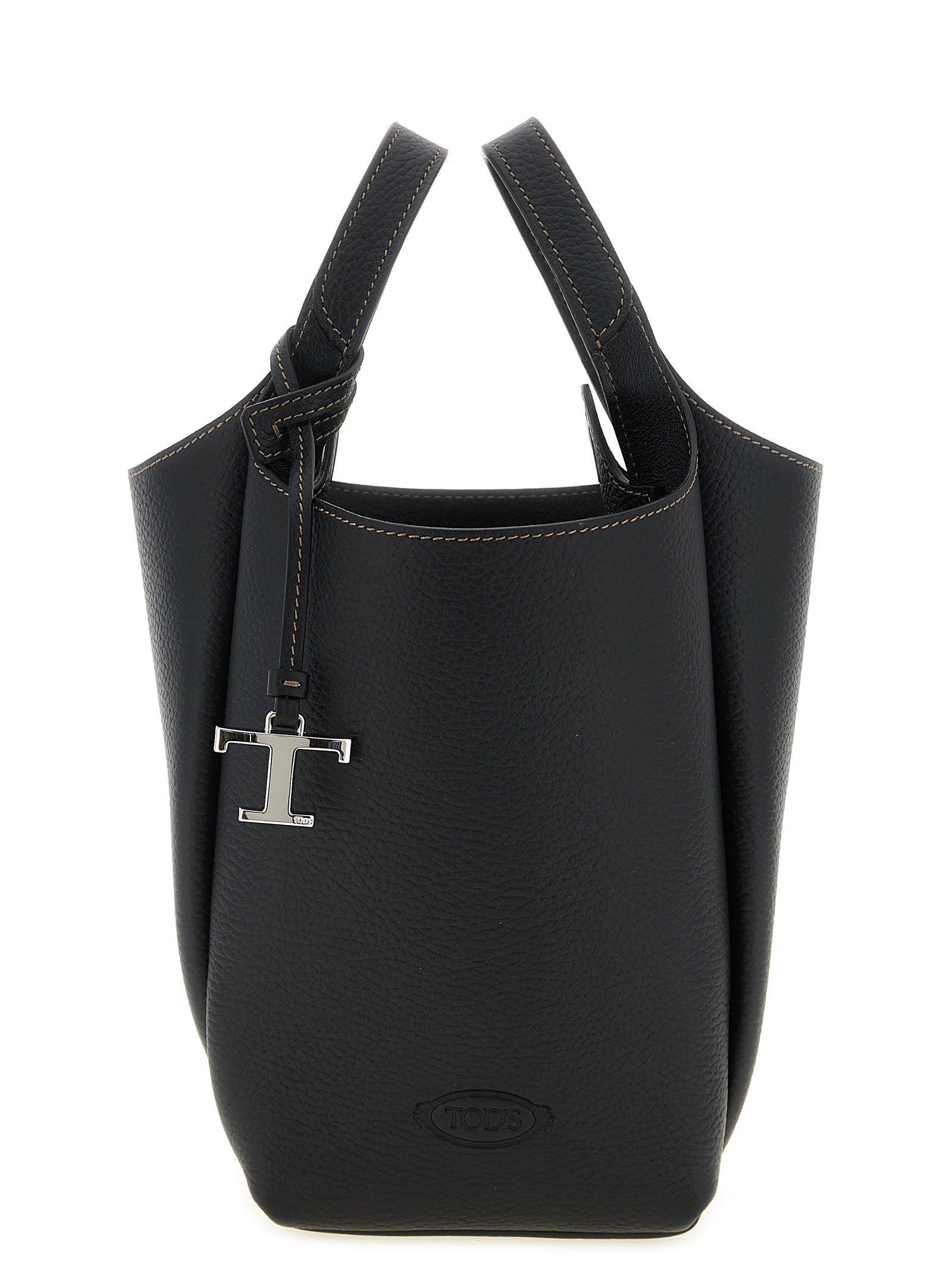 Tod's Black Hammered Calfskin Mini Bucket Bag