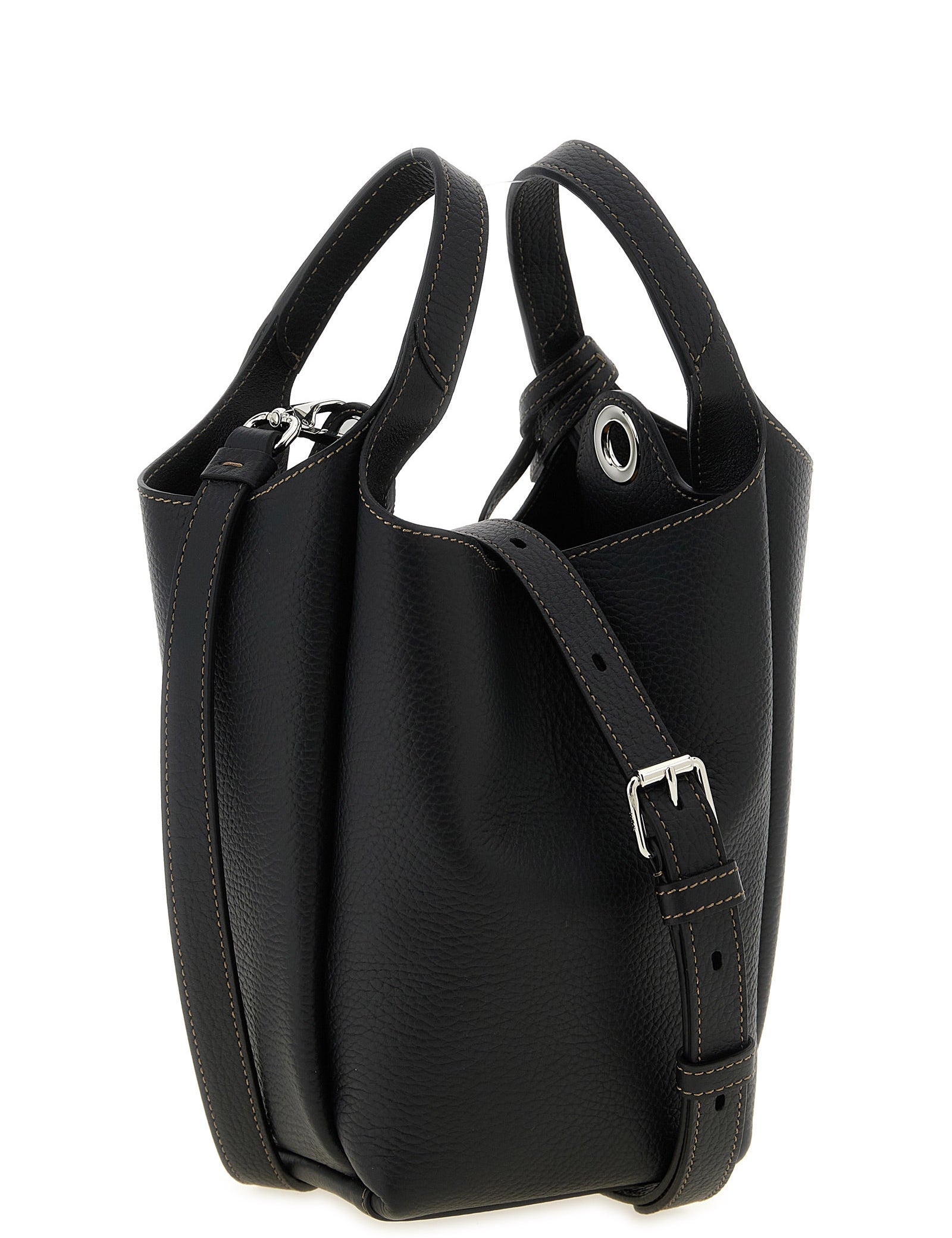 Tod's Black Hammered Calfskin Mini Bucket Bag