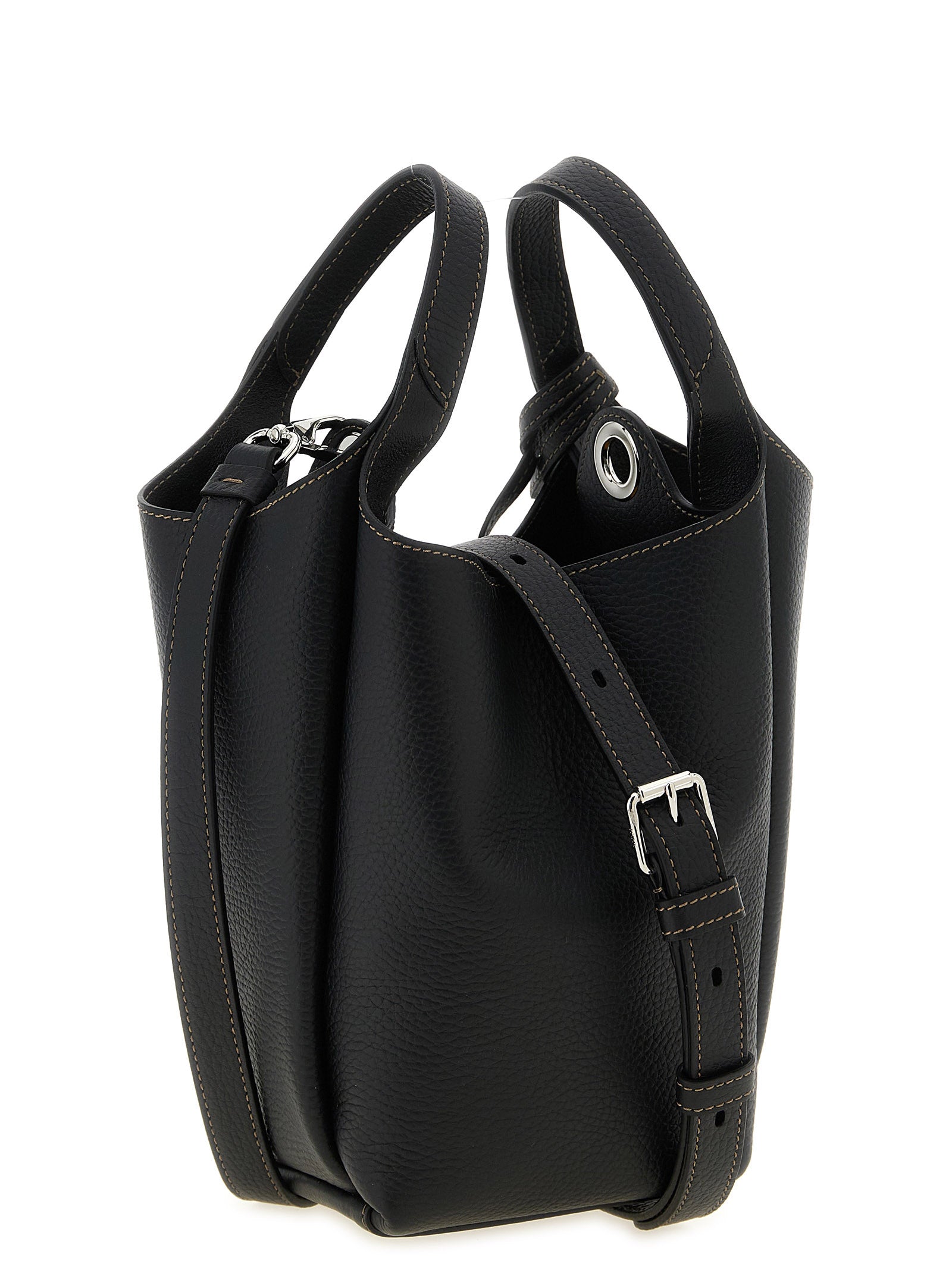 Tod's Black Hammered Calfskin Mini Bucket Bag
