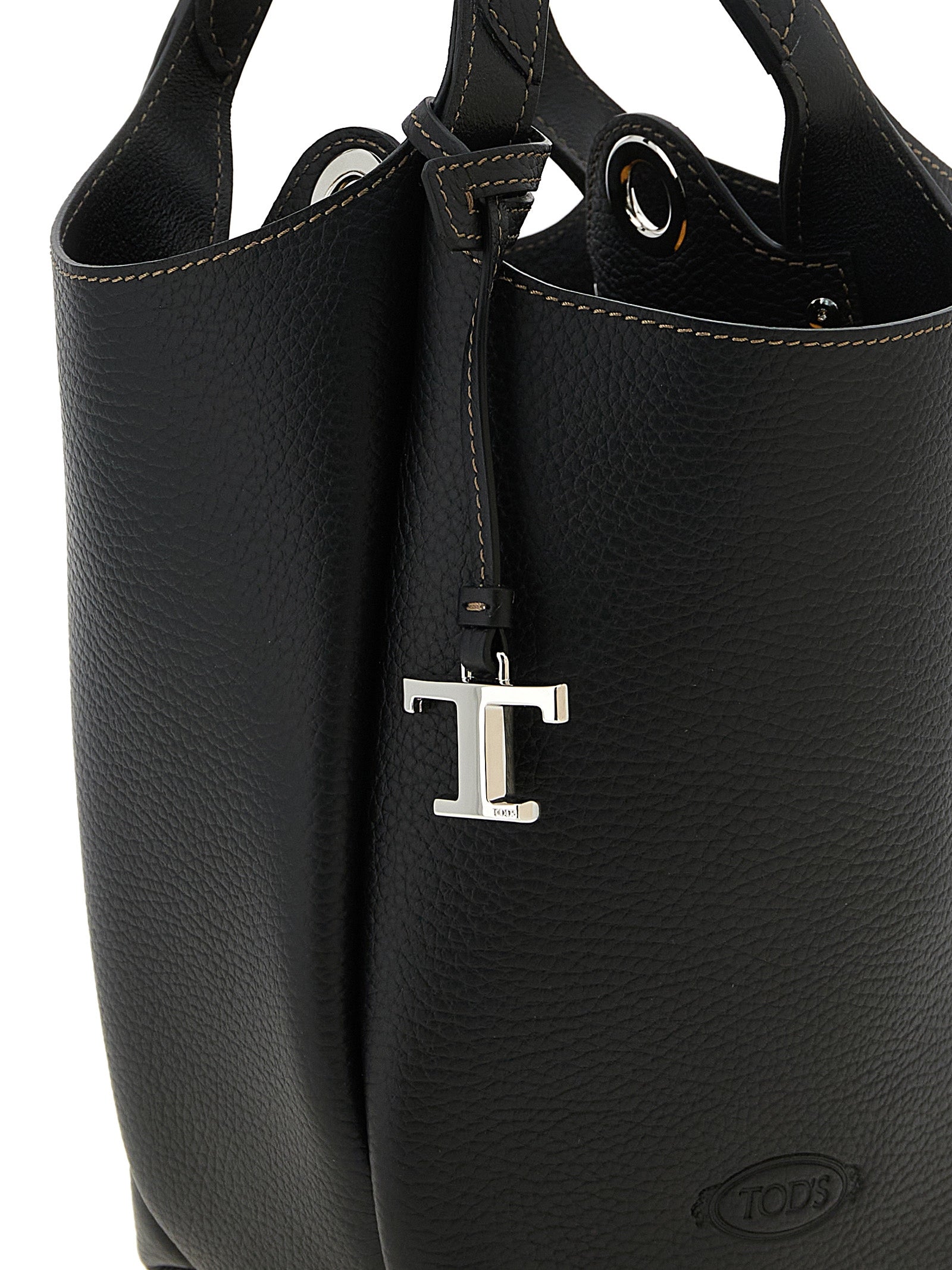 Tod's Black Hammered Calfskin Mini Bucket Bag
