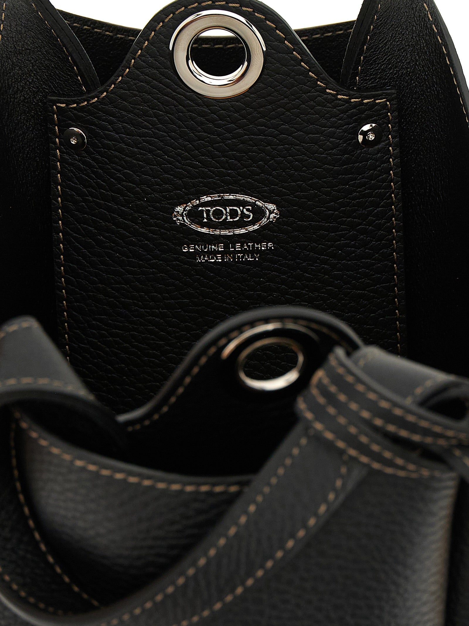 Tod's Black Hammered Calfskin Mini Bucket Bag
