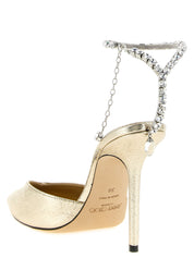 Jimmy Choo Gold Tencel High-Heel Pumps