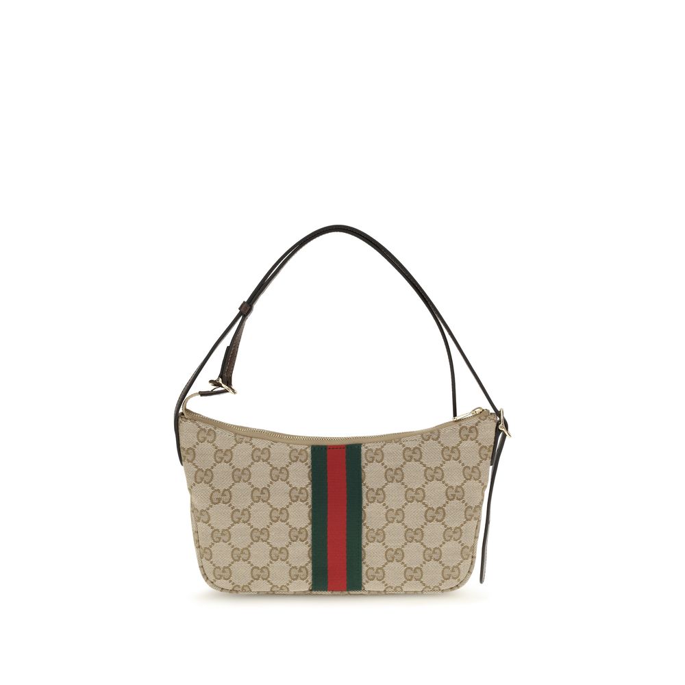 Gucci Beige axelväska i tyg med webbränder
