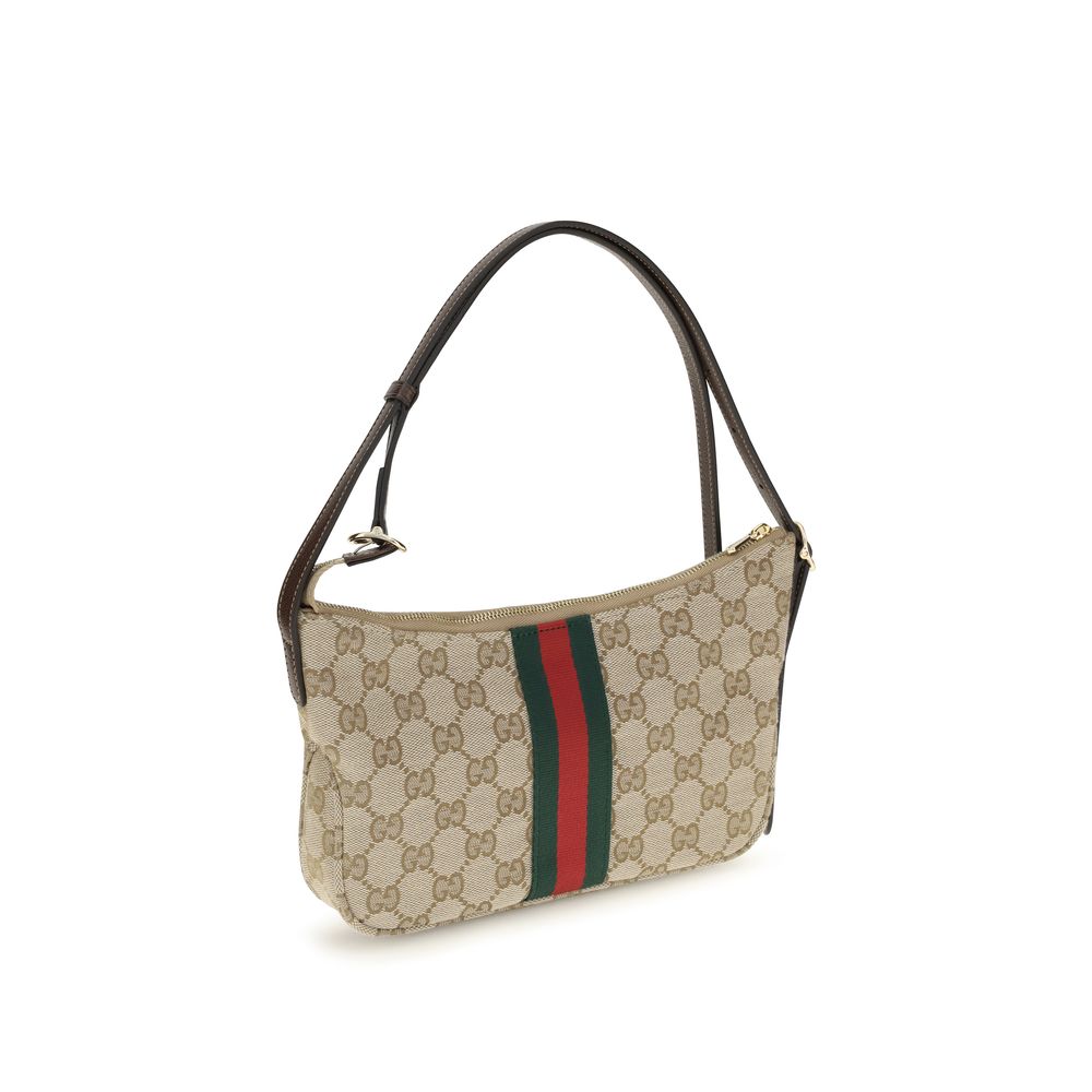 Gucci Beige axelväska i tyg med webbränder