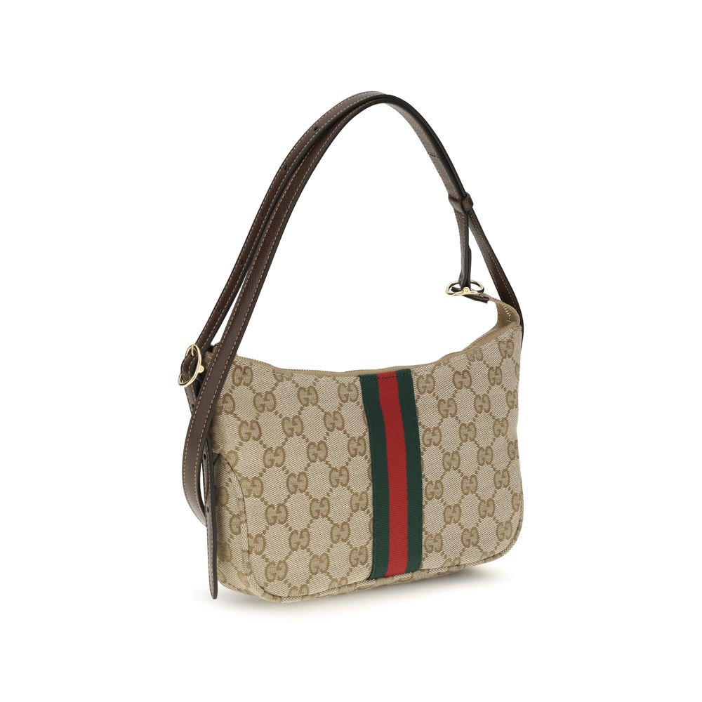 Gucci Beige axelväska i tyg med webbränder