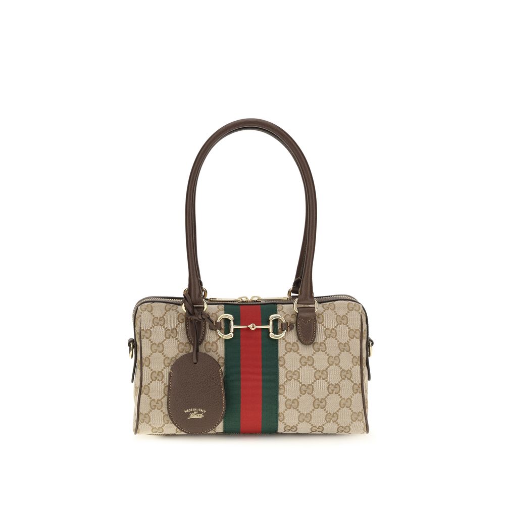 Gucci Beige Fabric Horsebit Shoulder Bag