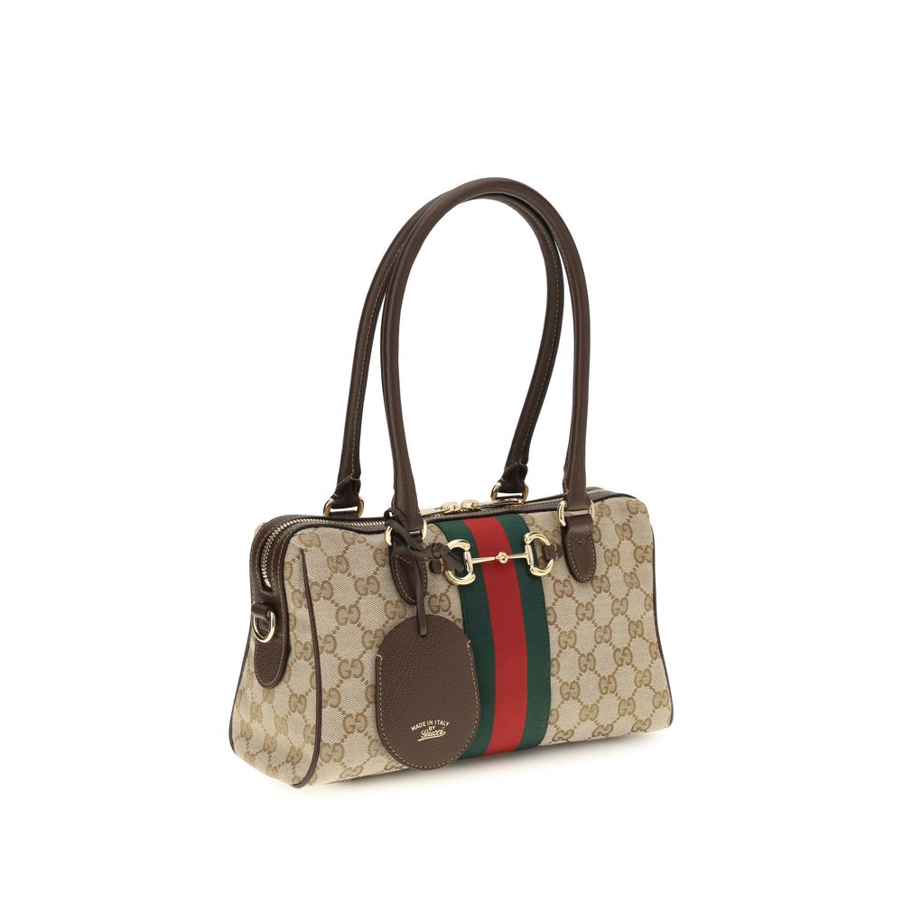 Gucci Beige Fabric Horsebit Shoulder Bag