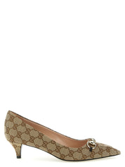 Gucci Beige GG Fabric Mid Heel Pumps