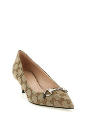 Gucci Beige GG Fabric Mid Heel Pumps