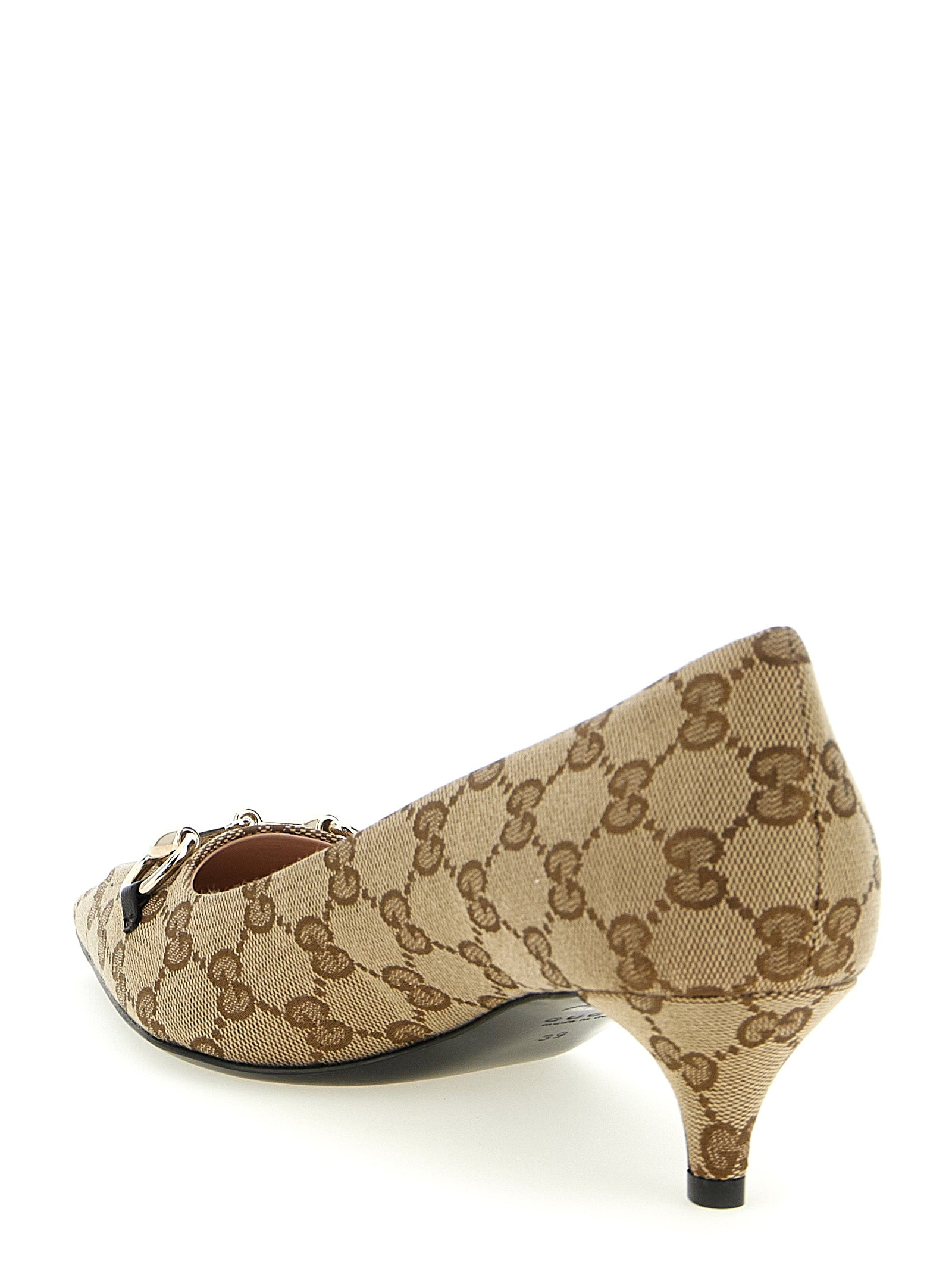 Gucci Beige GG Fabric Mid Heel Pumps