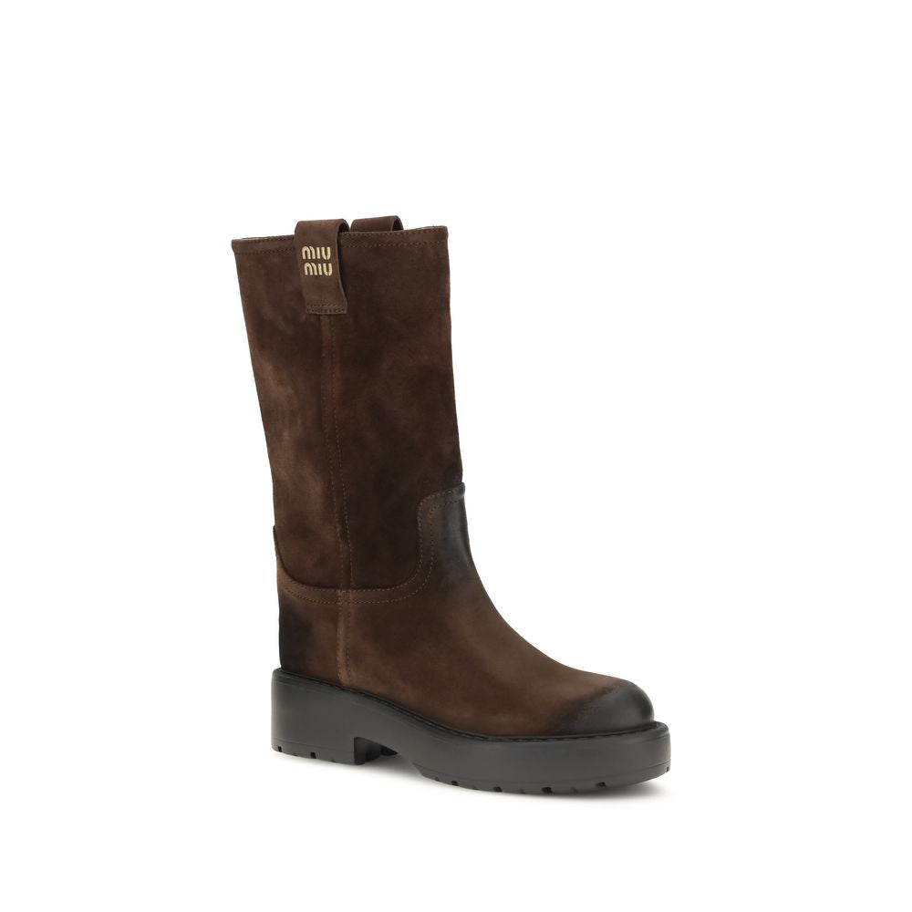 Miu Miu Brown Calf Leather Ankle Boots