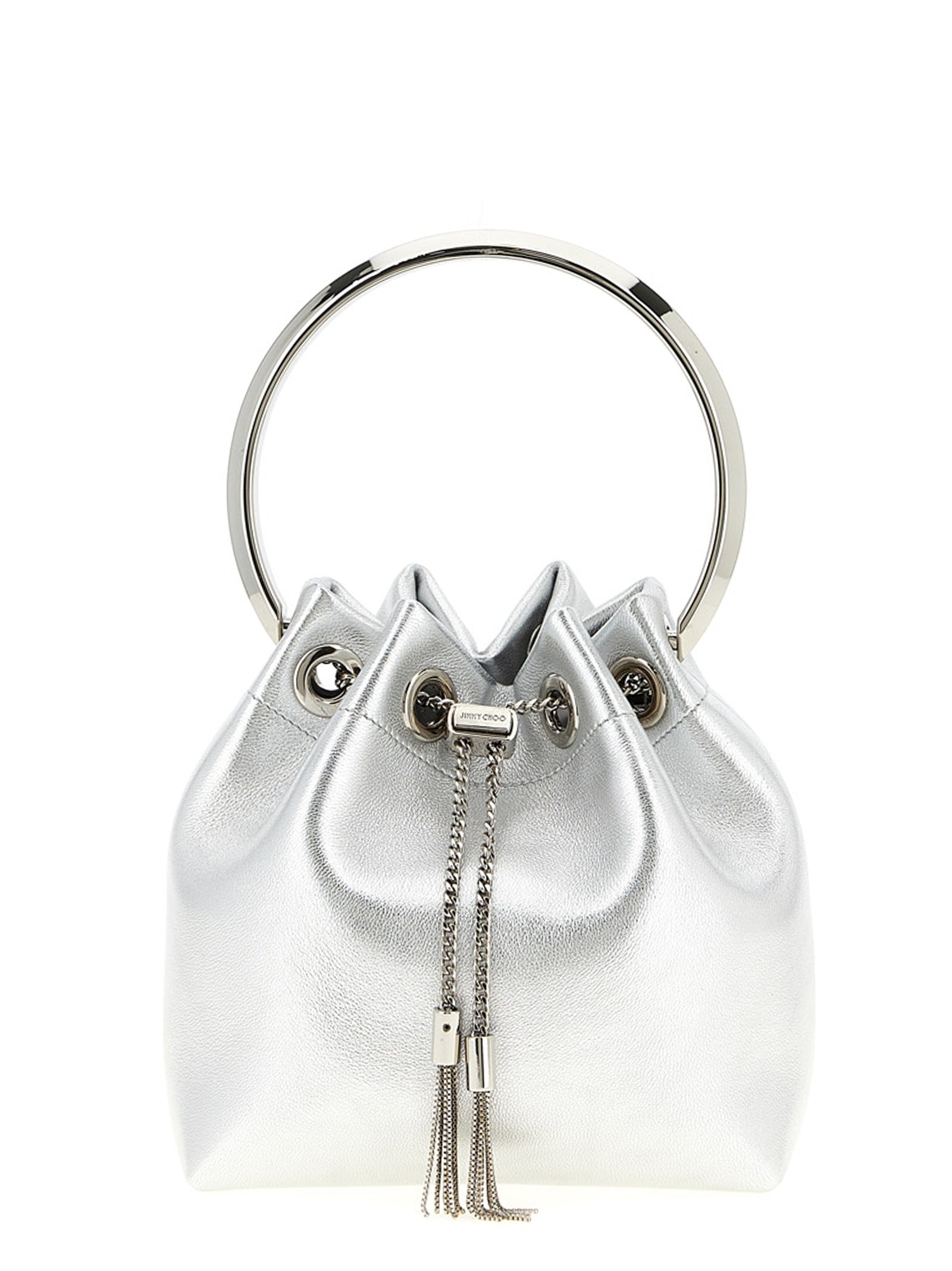 Jimmy Choo Silver Lamb Leather Bucket Bag