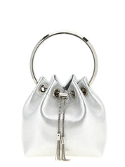 Jimmy Choo Silver Lamb Leather Bucket Bag