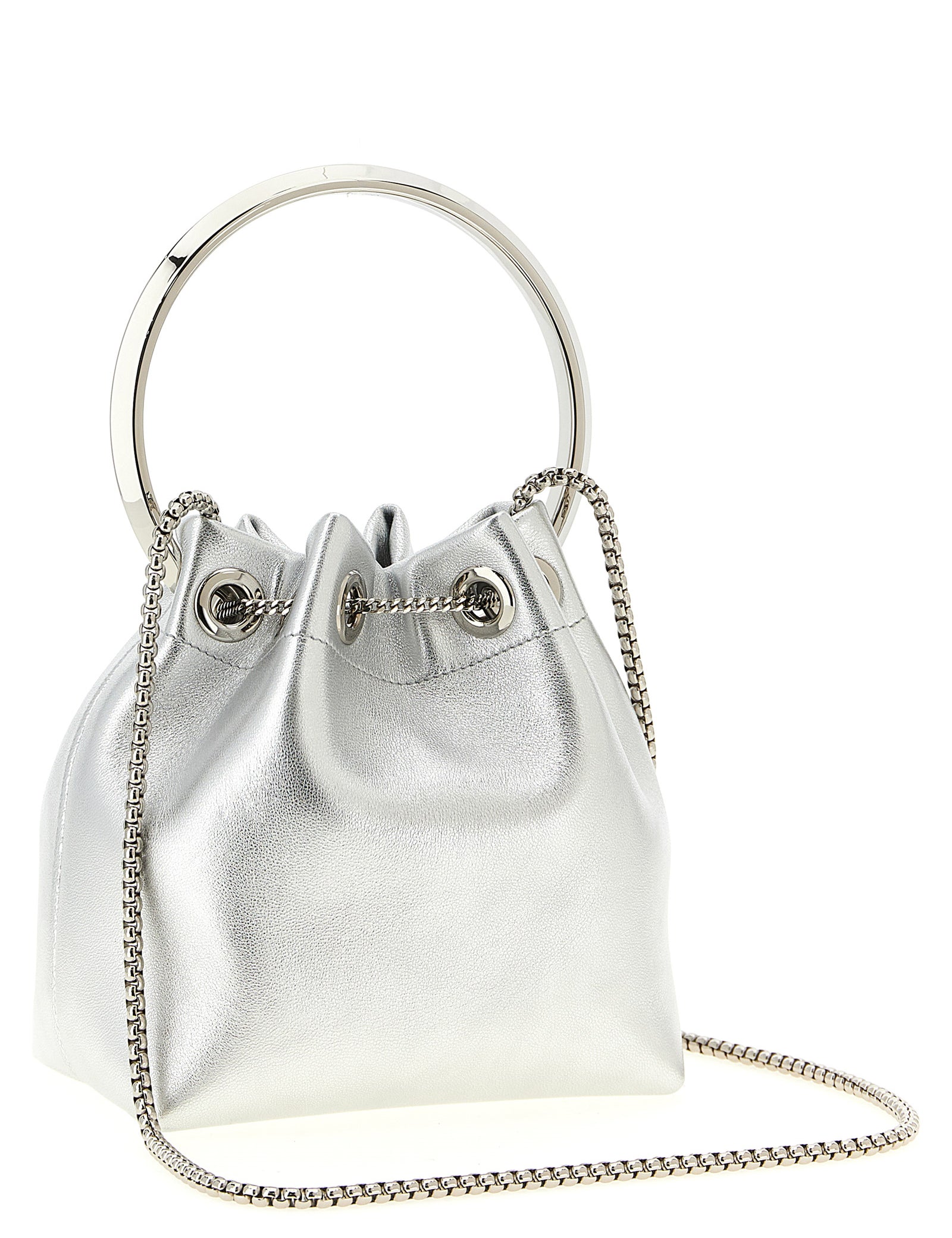 Jimmy Choo Silver Lamb Leather Bucket Bag