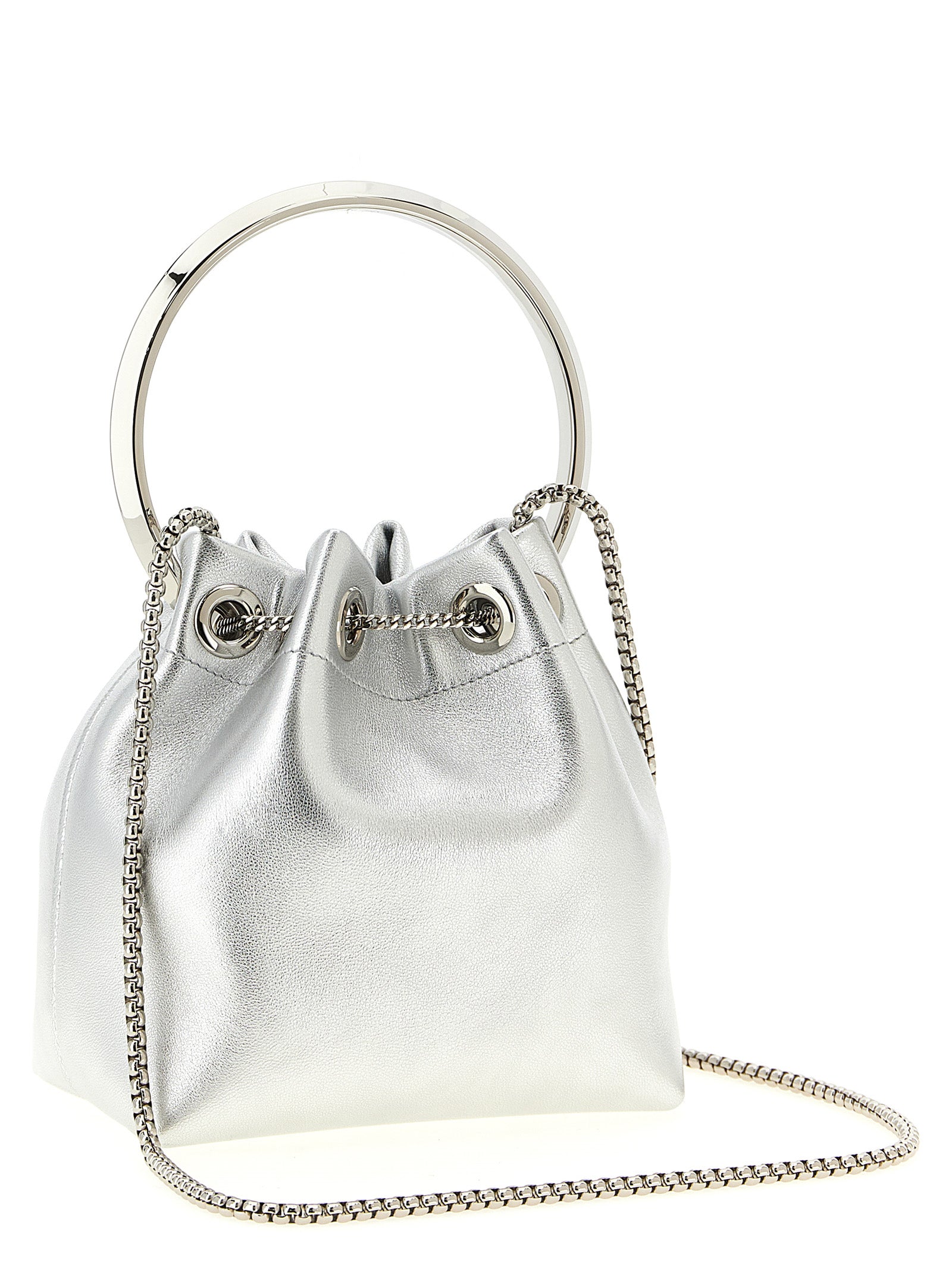 Jimmy Choo Silver Lamb Leather Bucket Bag