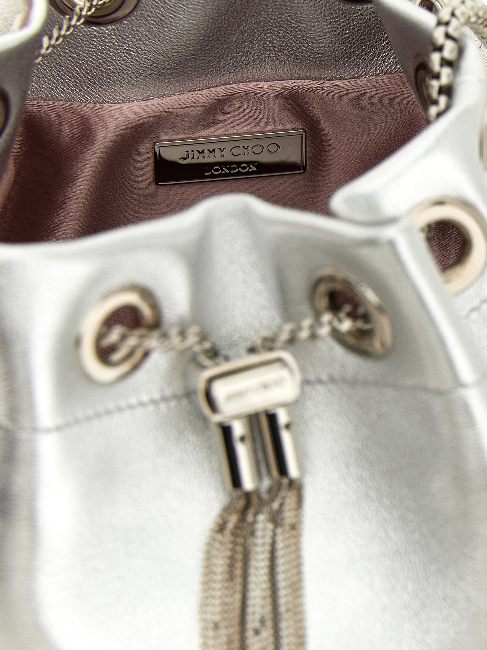 Jimmy Choo Silver Lamb Leather Bucket Bag