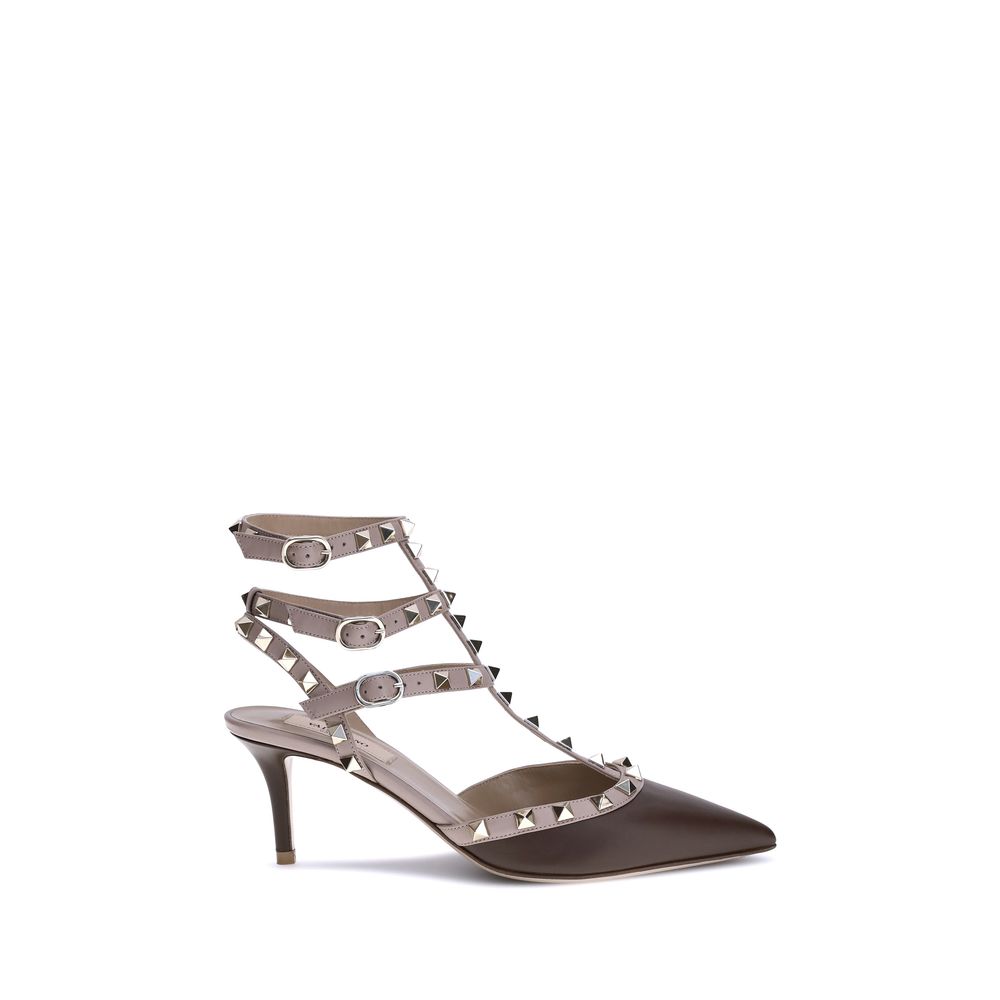 Valentino Garavani Brown Calf Leather Mid Heel Pumps