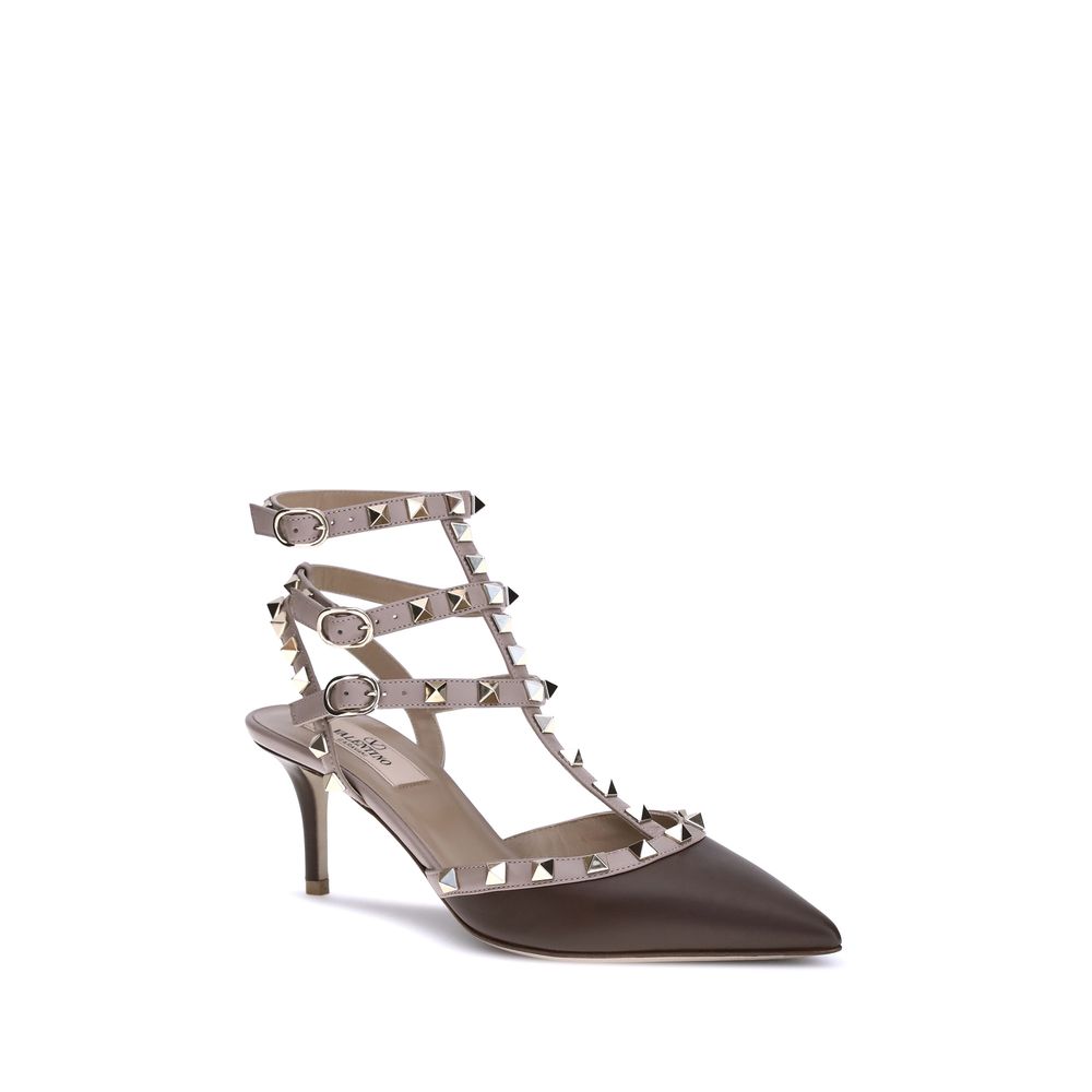 Valentino Garavani Brown Calf Leather Mid Heel Pumps