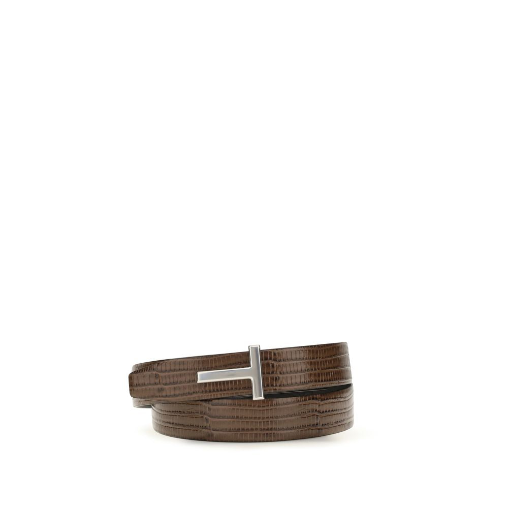 Tom Ford Brown Calf Leather Reversible T Icon Belt