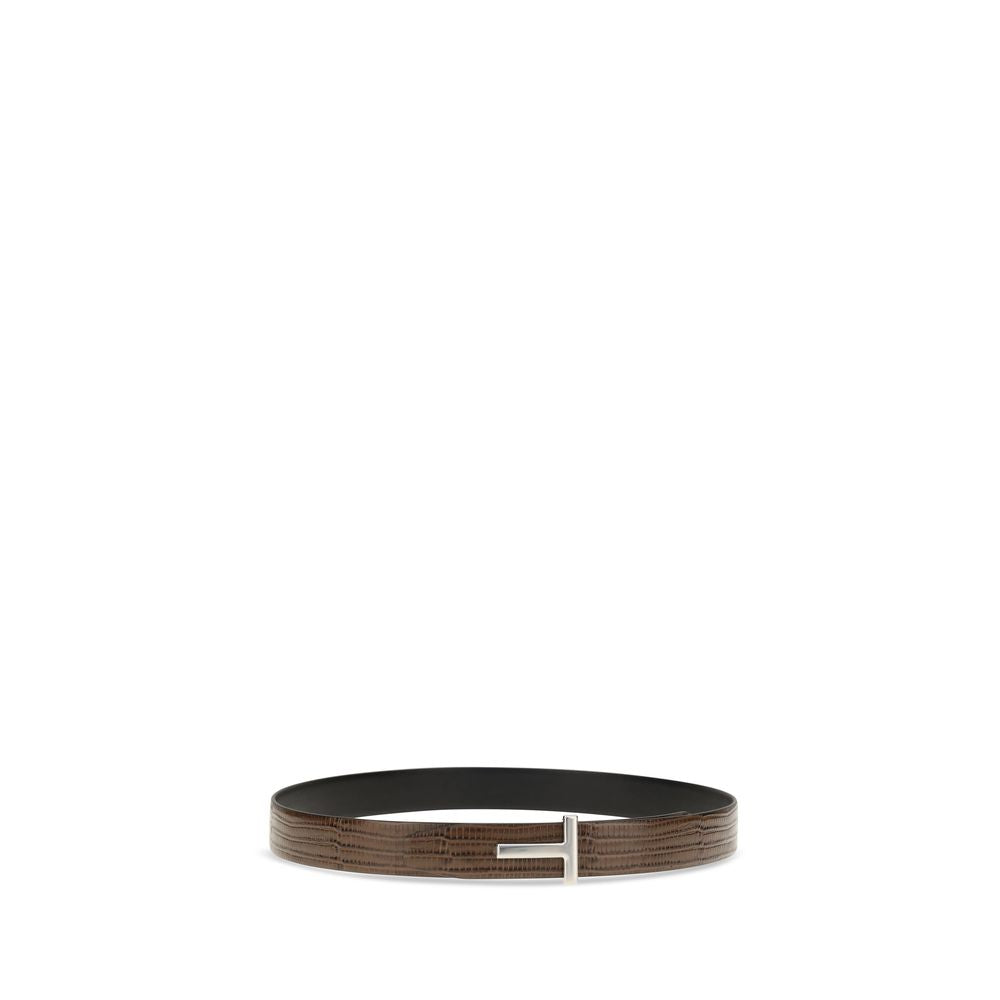Tom Ford Brown Calf Leather Reversible T Icon Belt