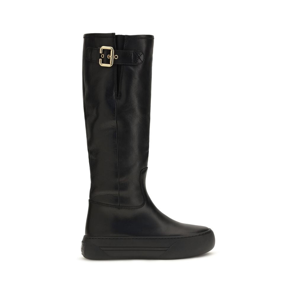 Chloé Black Calf Leather Flat Boots