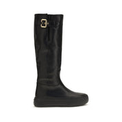 Chloé Black Calf Leather Flat Boots