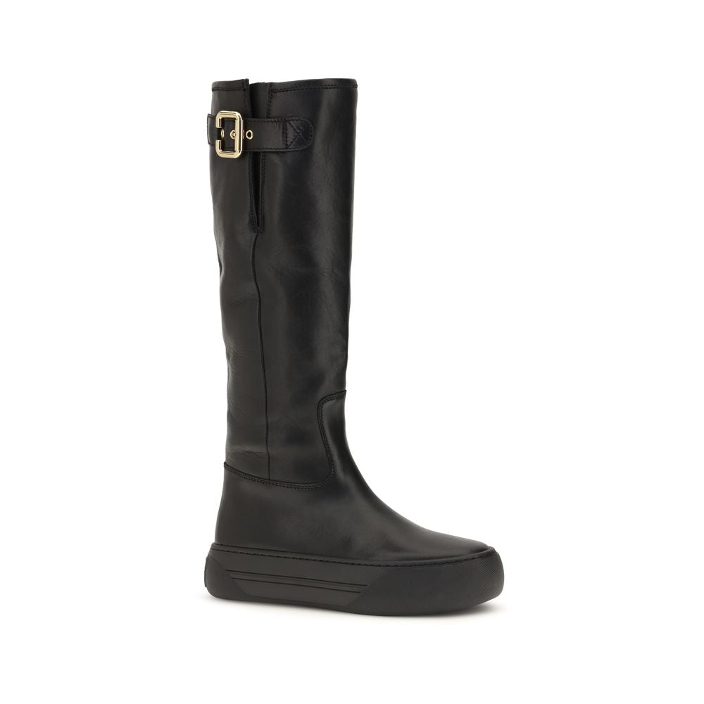 Chloé Black Calf Leather Flat Boots