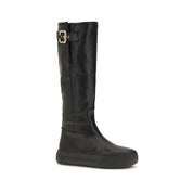 Chloé Black Calf Leather Flat Boots
