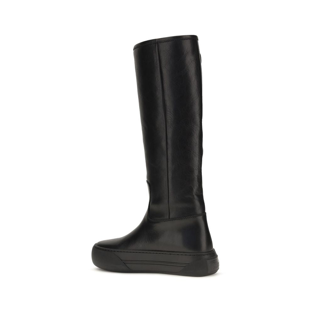Chloé Black Calf Leather Flat Boots