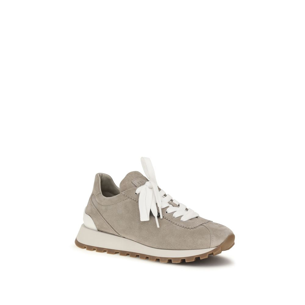 Brunello Cucinelli Gray Calf Leather Suede Platform Sneakers