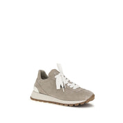 Brunello Cucinelli Gray Calf Leather Suede Platform Sneakers