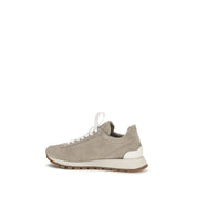 Brunello Cucinelli Gray Calf Leather Suede Platform Sneakers