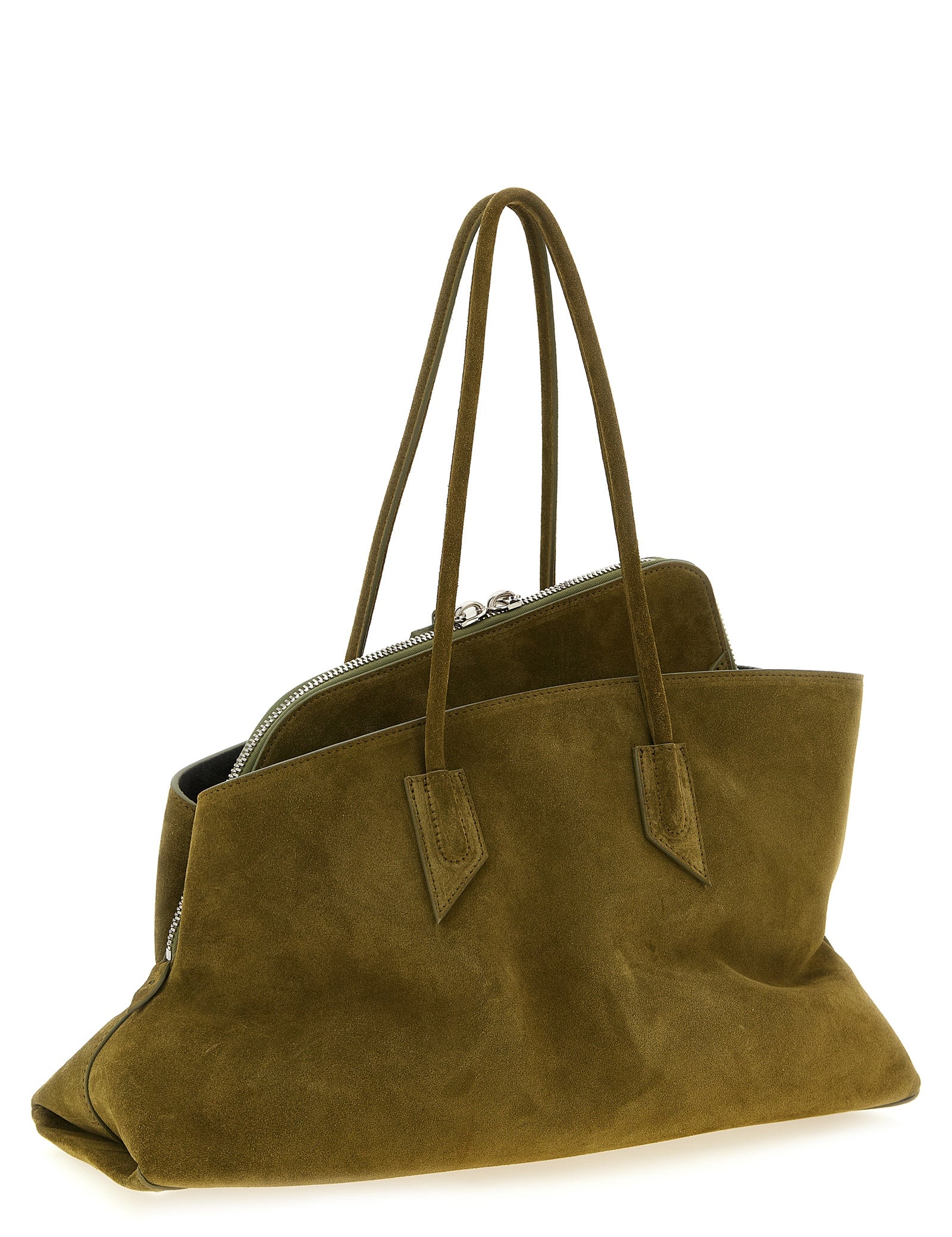 The Attico Olive Green Suede Shoulder Bag