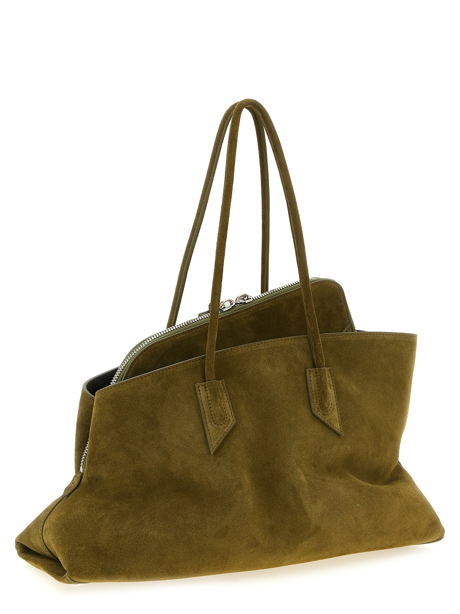 The Attico Olive Green Suede Shoulder Bag