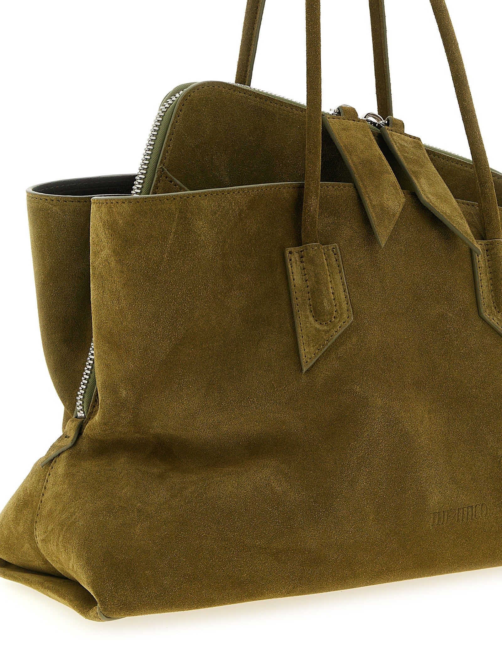 The Attico Olive Green Suede Shoulder Bag