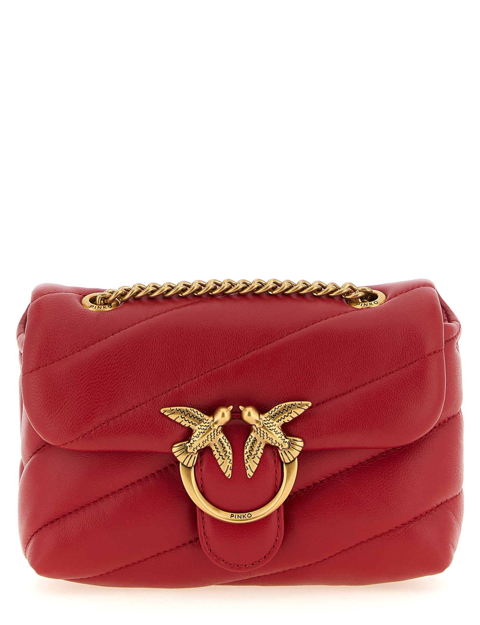PINKO Red Lamb Leather Crossbody Bag