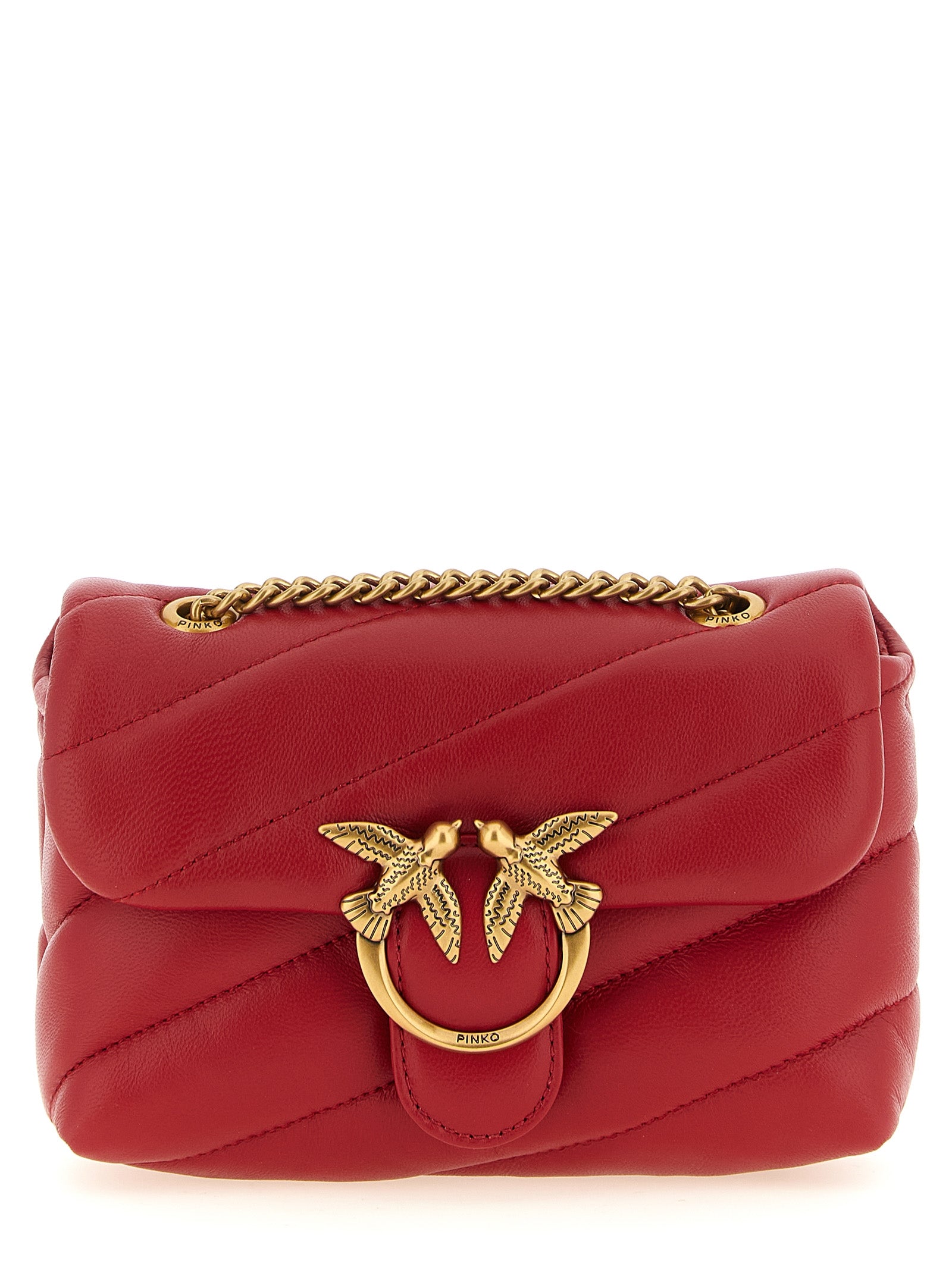PINKO Red Lamb Leather Crossbody Bag