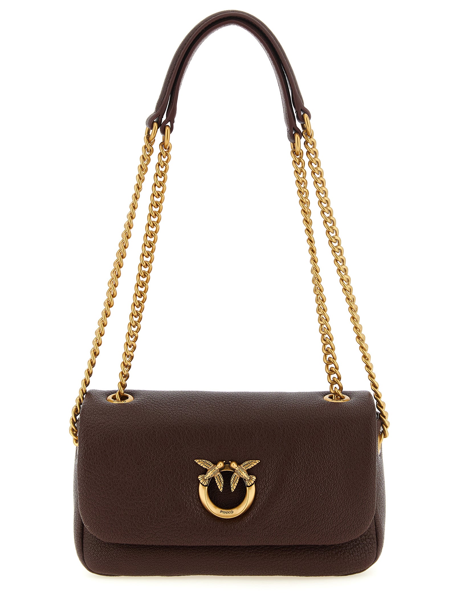 PINKO Dark Brown Lamb Leather Shoulder Bag