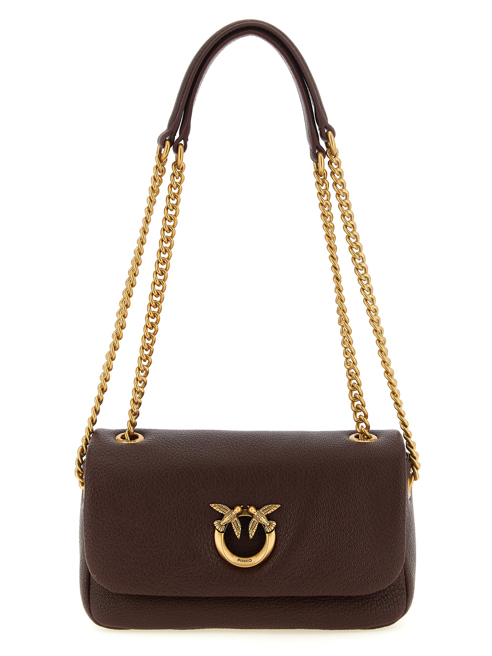 PINKO Dark Brown Lamb Leather Shoulder Bag