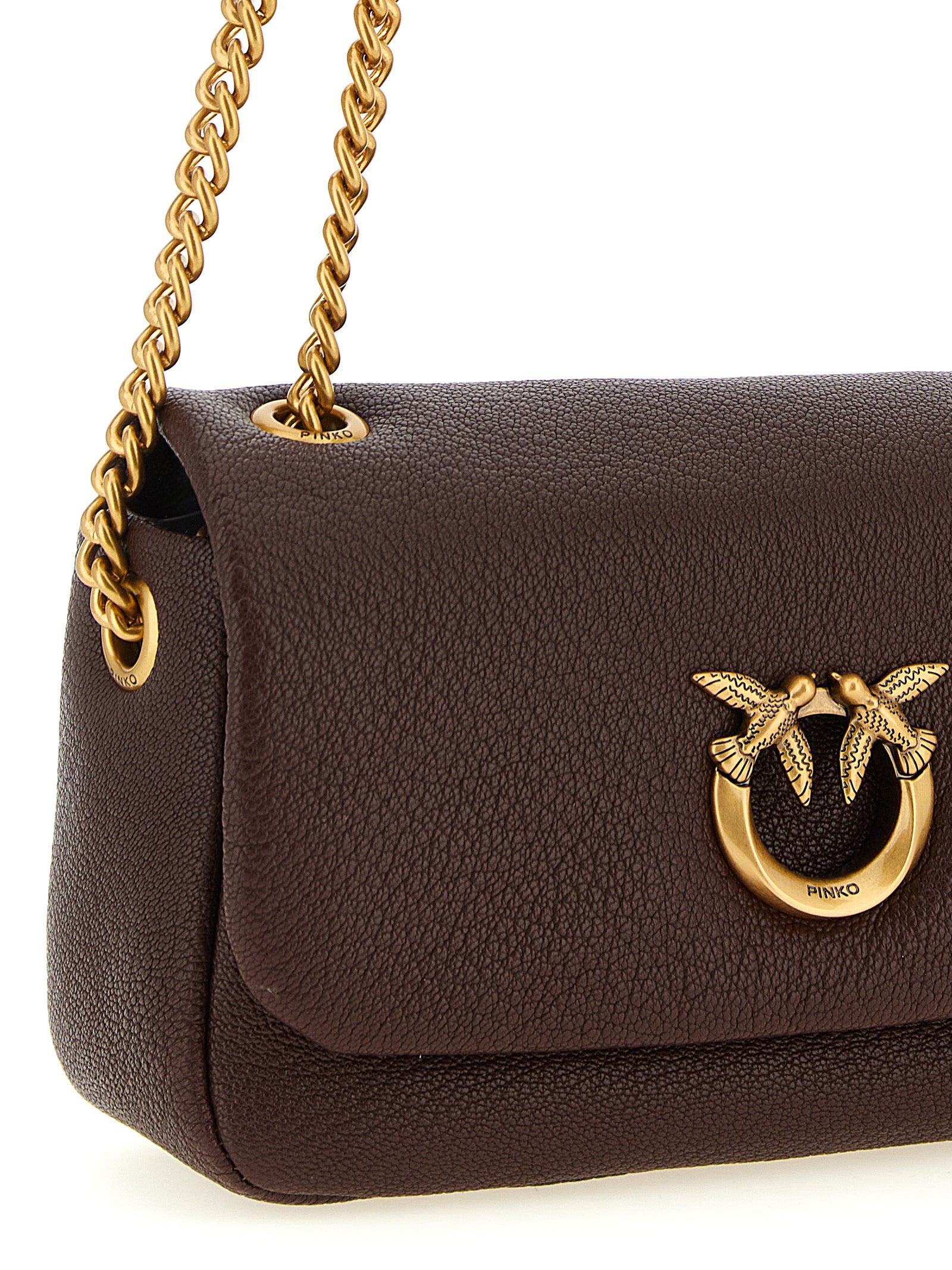 PINKO Dark Brown Lamb Leather Shoulder Bag