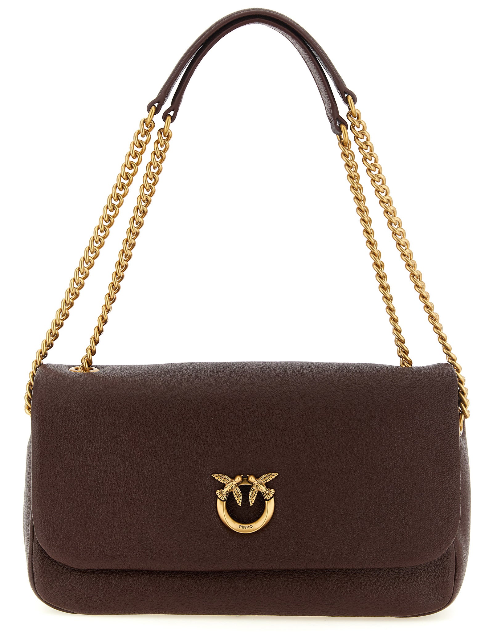 PINKO Dark Brown Lamb Leather Shoulder Bag