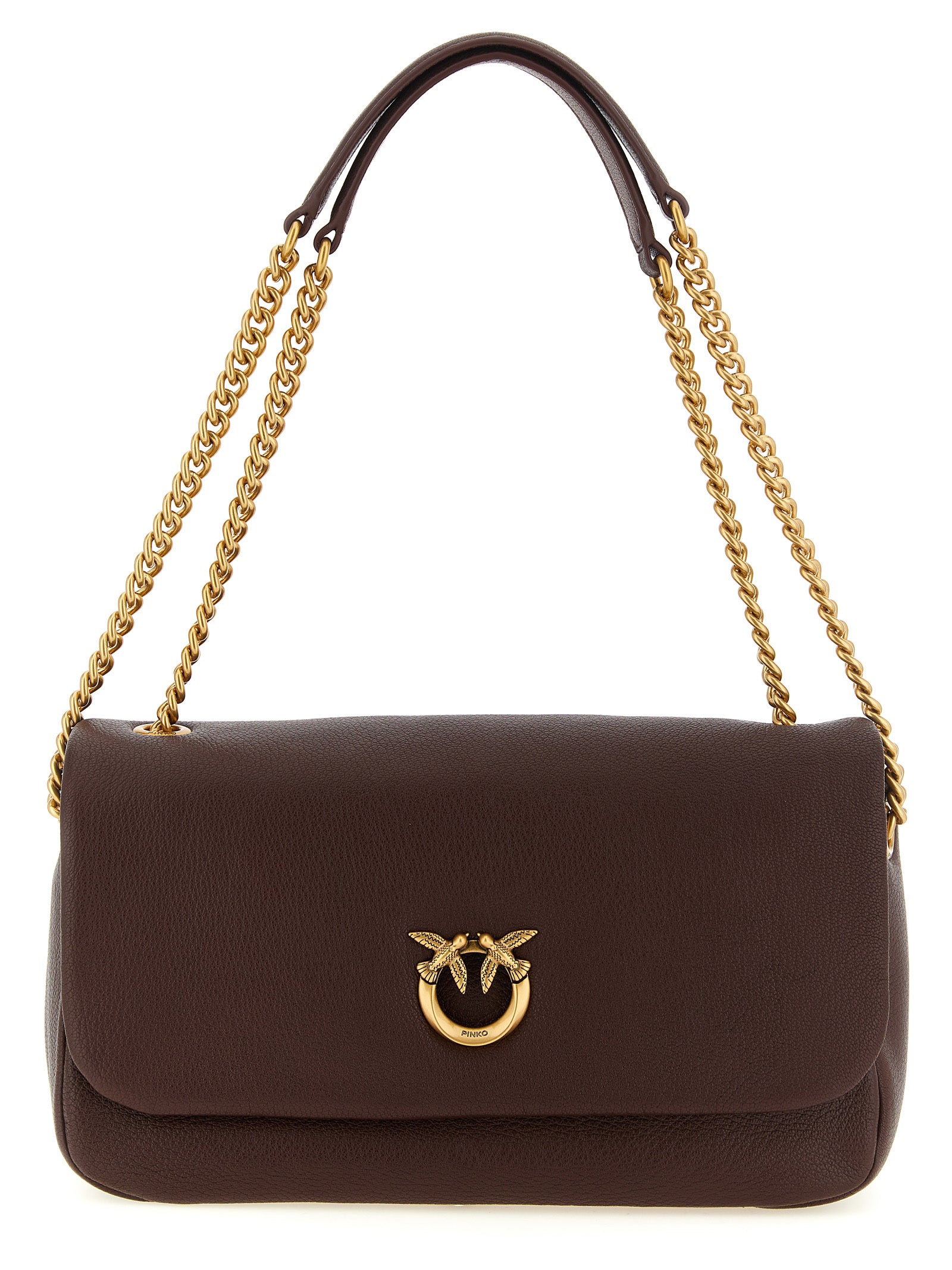 PINKO Dark Brown Lamb Leather Shoulder Bag