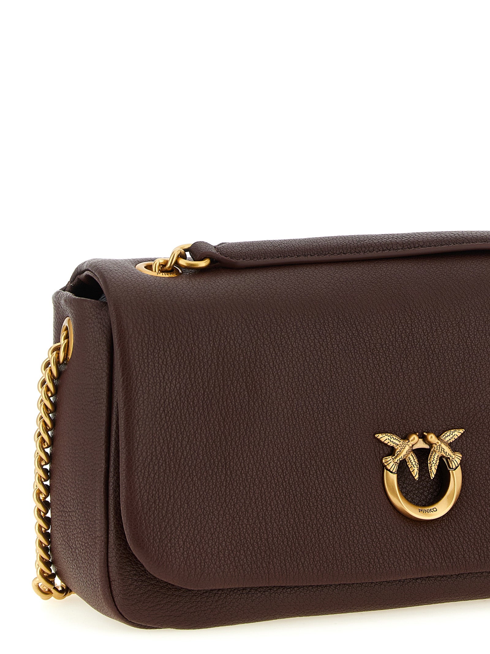 PINKO Dark Brown Lamb Leather Shoulder Bag