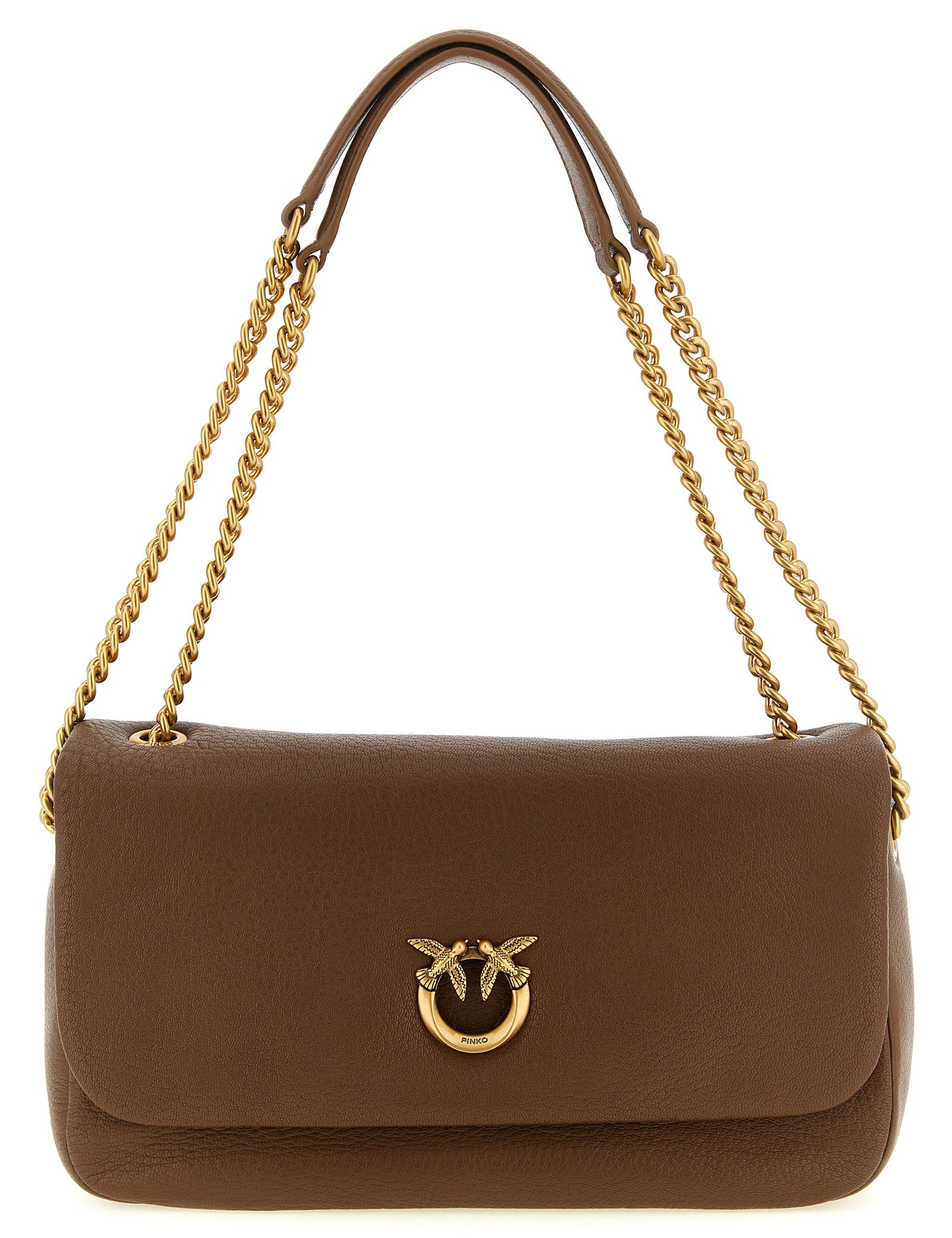 PINKO Cognac Brown Lambskin Leather Shoulder Bag