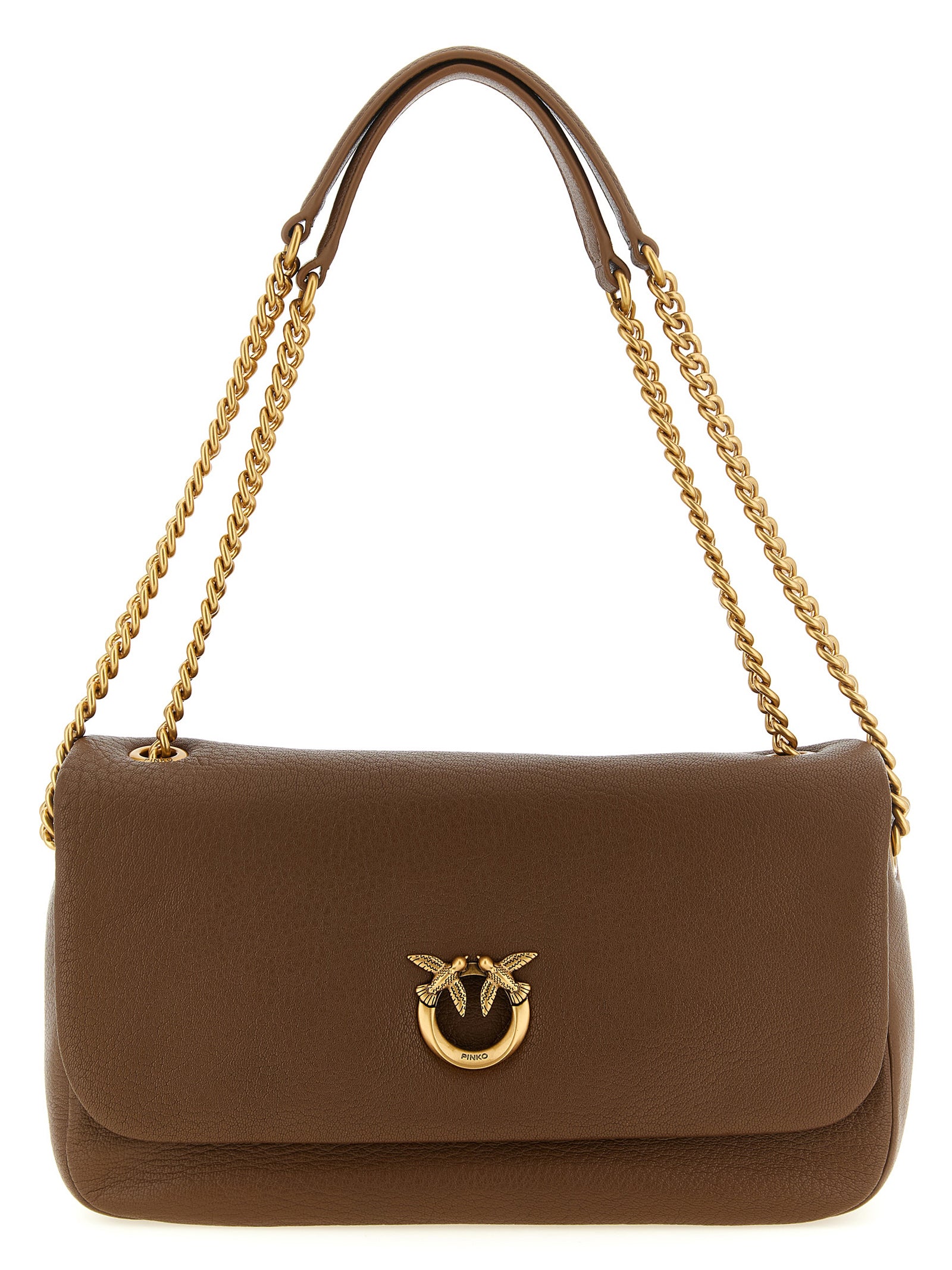 PINKO Cognac Brown Lambskin Leather Shoulder Bag