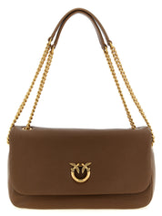 PINKO Cognac Brown Lambskin Leather Shoulder Bag