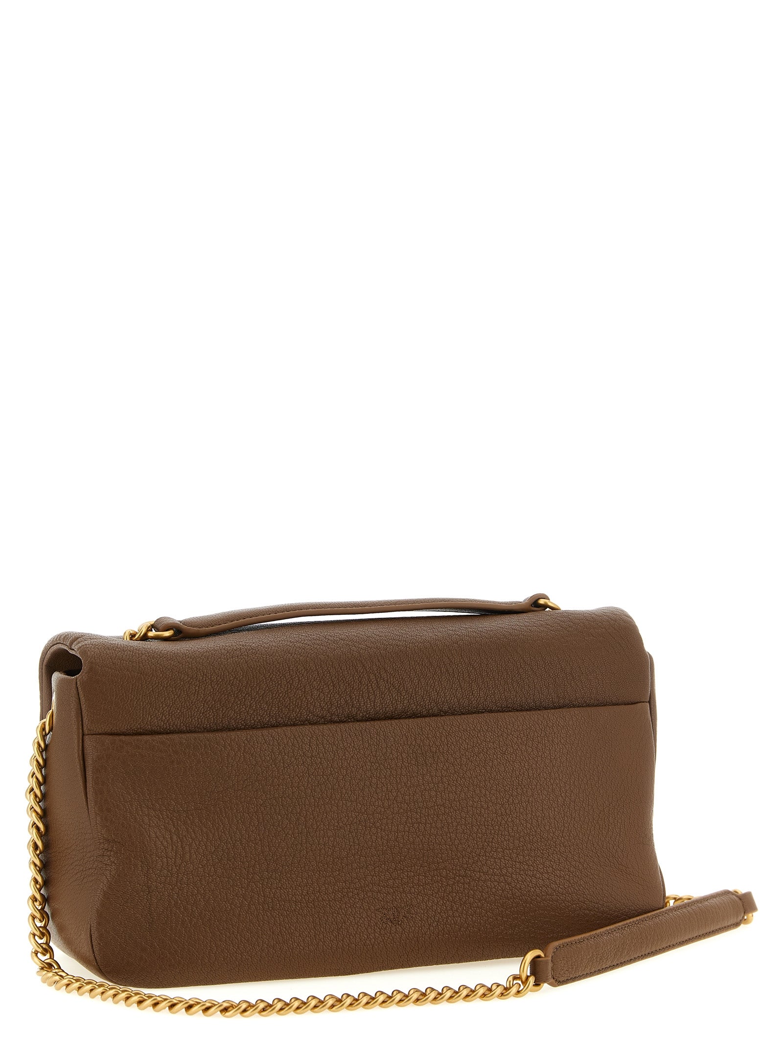 PINKO Cognac Brown Lambskin Leather Shoulder Bag
