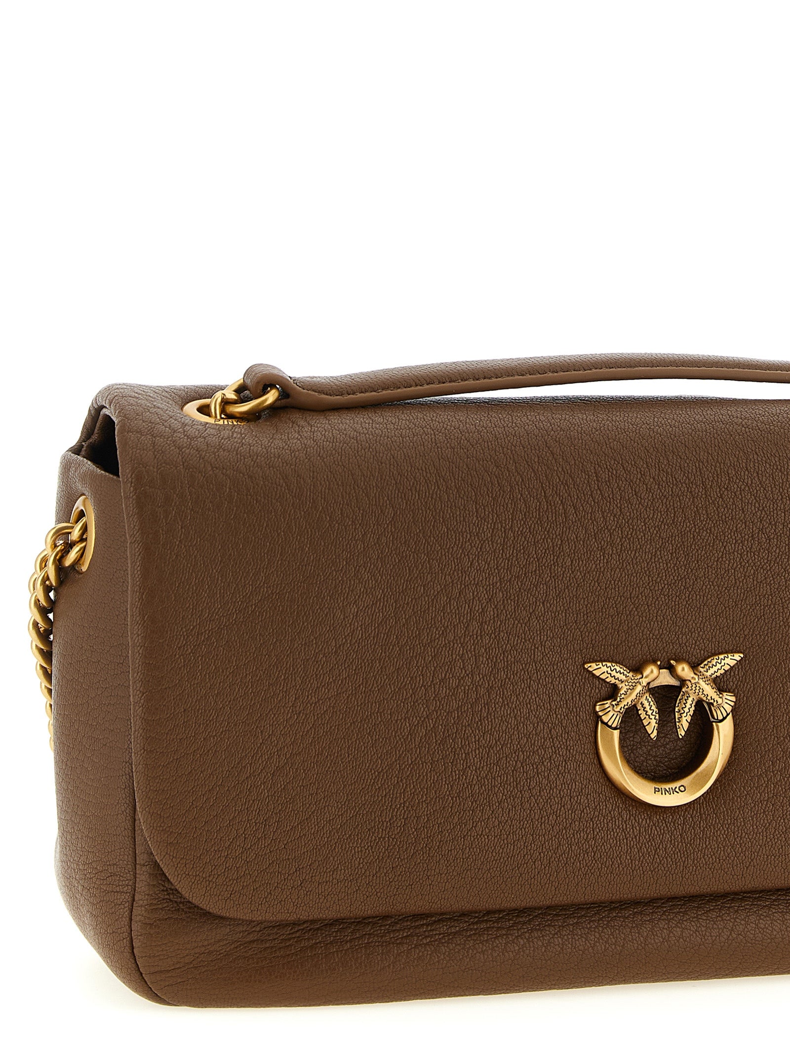 PINKO Cognac Brown Lambskin Leather Shoulder Bag