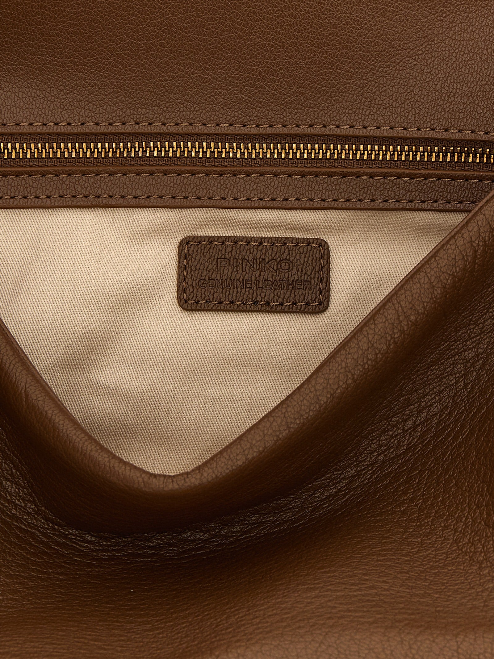 PINKO Cognac Brown Lambskin Leather Shoulder Bag