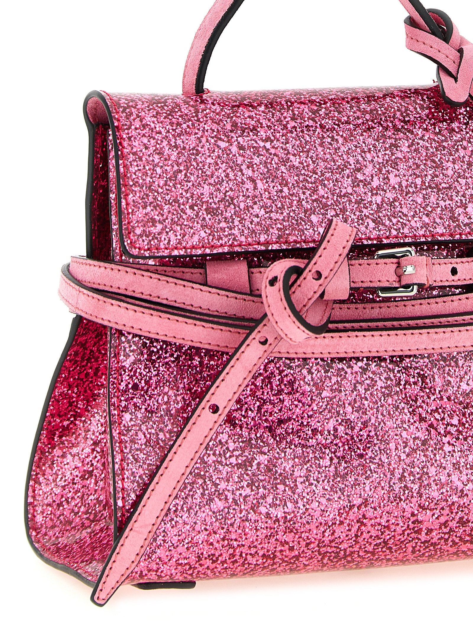 Moschino Pink Glitter Leather Small Handbag